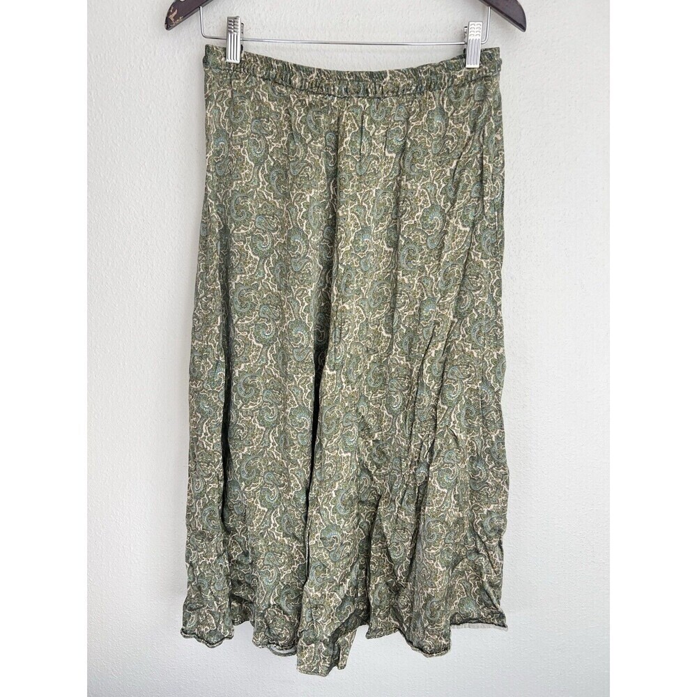 Zara Women's Medium Paisley Maxi Skirt Green Elastic Waist Flowy Boho Lagenlook - Picture 7 of 11